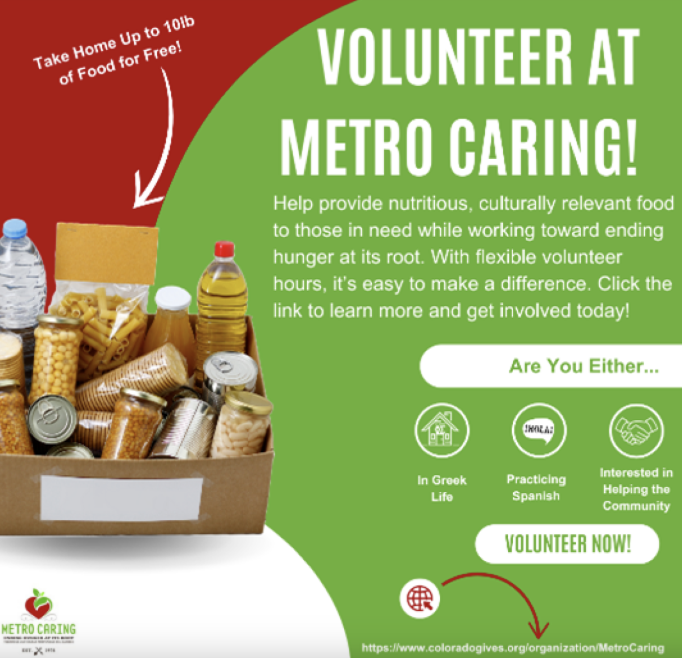 Flyer for Volunteering at Metro Caring
