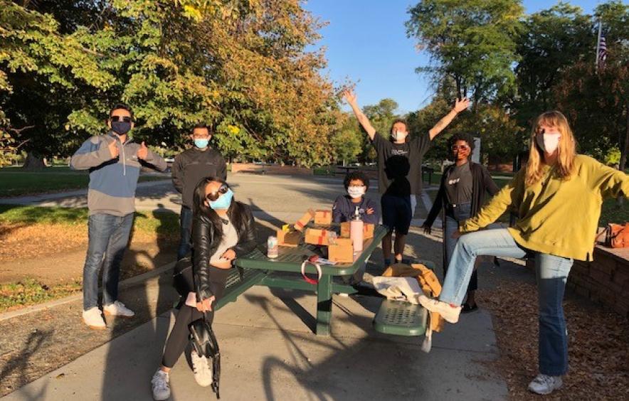 students outside in fall