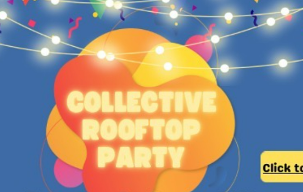 text that says "collective rooftop party"