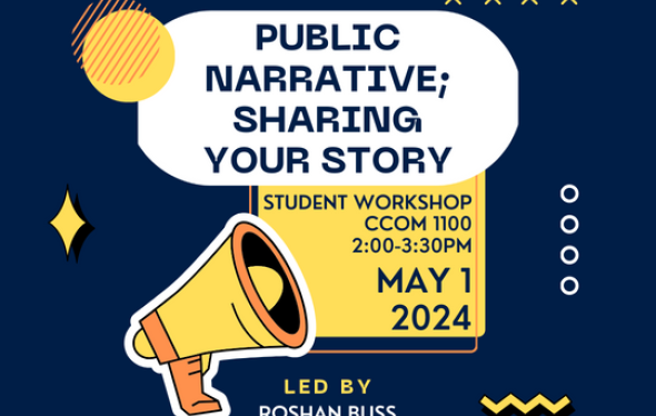 Evet flyer: Public Narrative; Sharing Your Story with Roshan Bliss