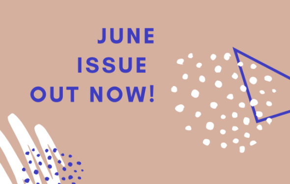 text saying June Issue out now'