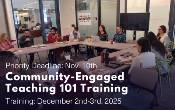 announcement saying "community-engaged teaching 101 training, Dec 2-3 2025"