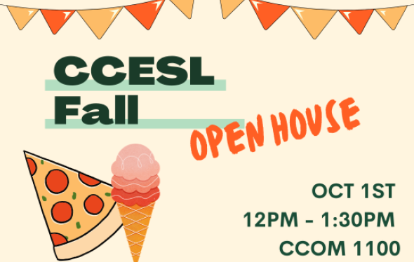 graphic with ice cream and pizza that says ccesl fall open house