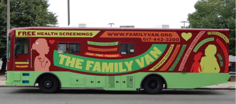 side image of school bus that says The Family Van