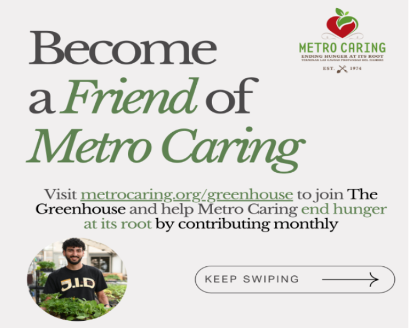 graphic that says "become a friend of metro caring"