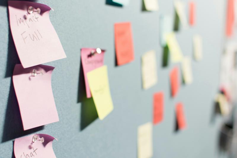white board with post it notes