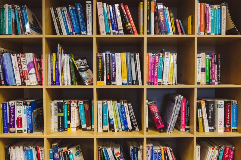 image of a shelf of books in cubes