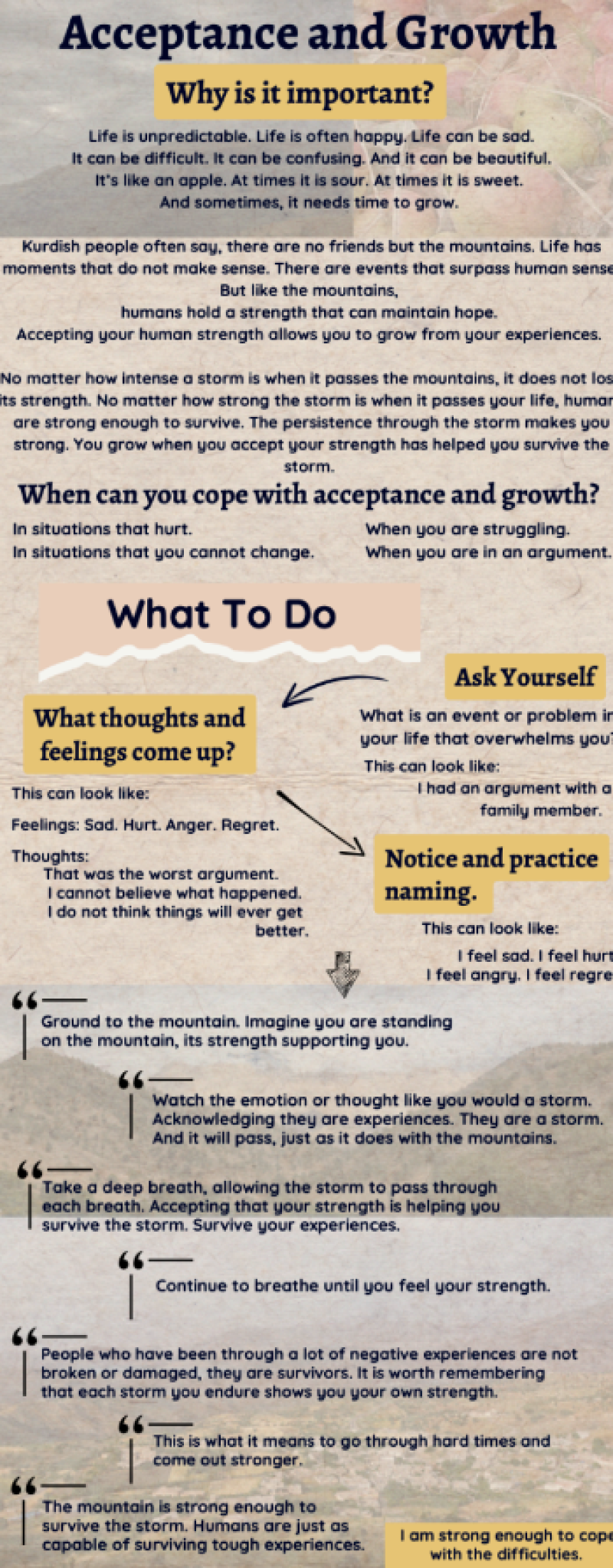 An educational poster showcasing the journey of acceptance and growth, with informative graphics and succinct explanations.