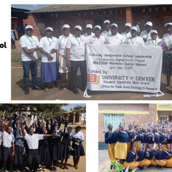 Collage of educators and students in Malawi celebrating their involvement in a culturally responsive school leadership project supported by the University of Denver