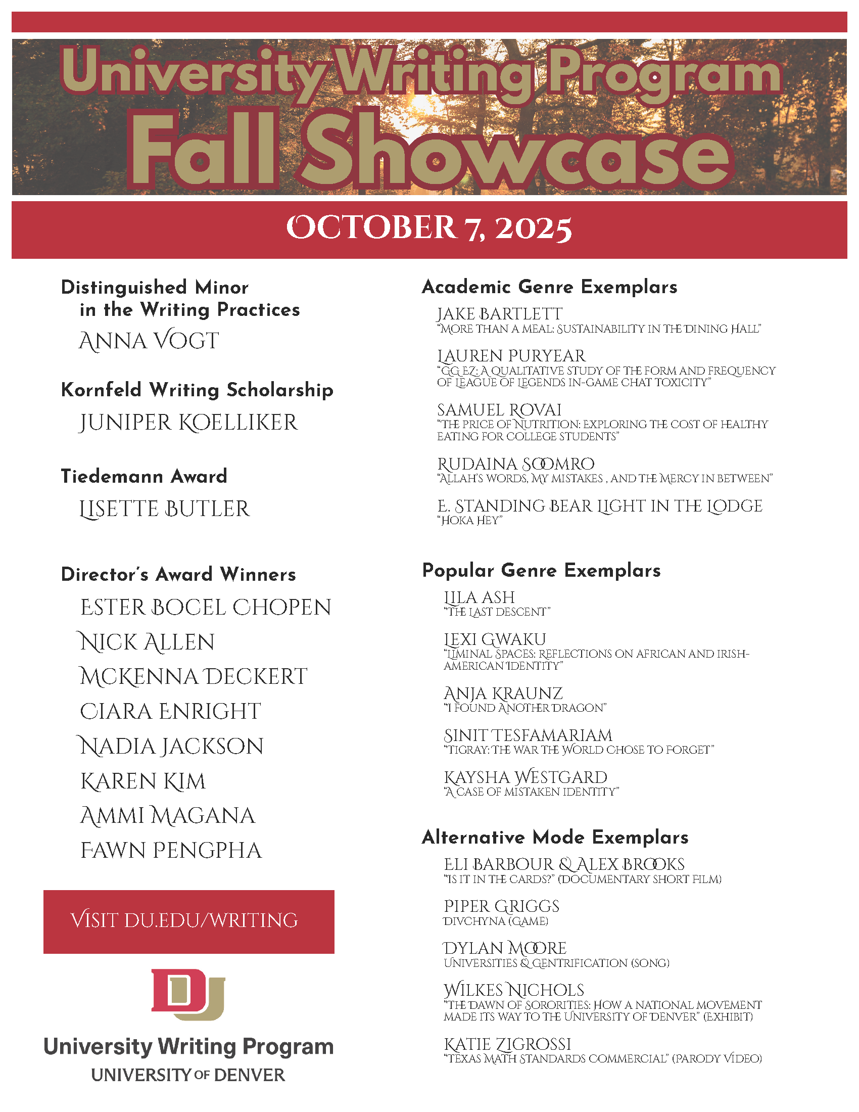 Fall Showcase 2025 Awards Program